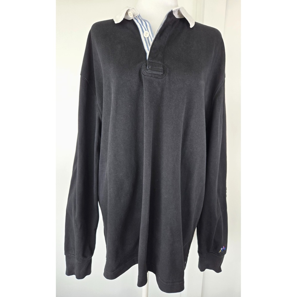 Vintage J. Crew Rugby Polo Sweater Shirt Long Sleeves Black White Collar Lux